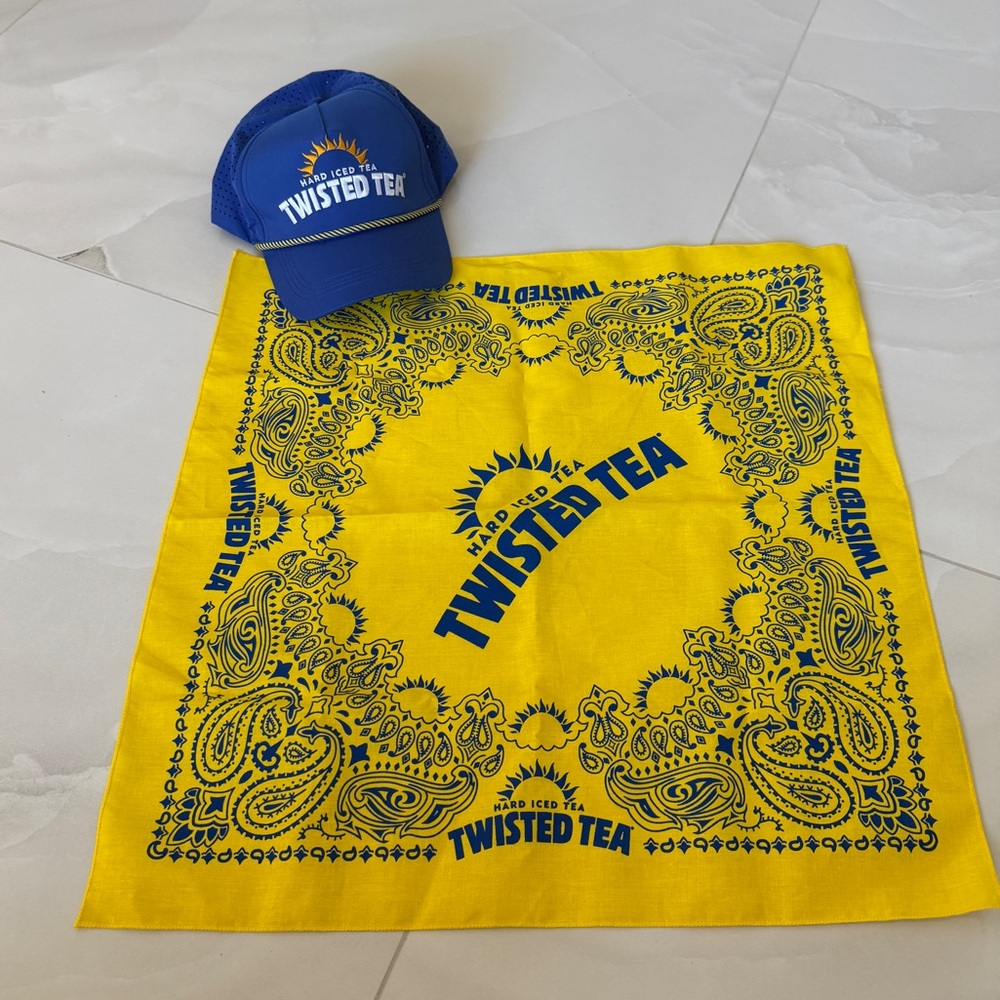 Twisted Blue and Yellow Cap and Bandana Set